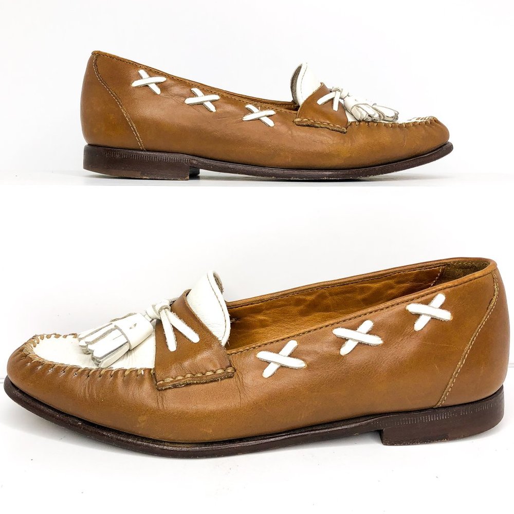 Cole Haan Country Sz 5.5 Brown White Tassel Loafer